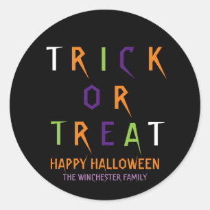 Trick or treat colourful funny custom Halloween Classic Round Sticker