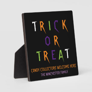 Trick or treat colourful funny spooky custom text plaque