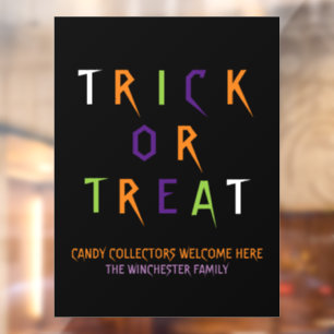 Trick or treat colourful funny spooky custom text window cling