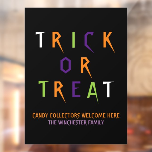 Trick or treat colourful funny spooky custom text window cling (Sheet 2)