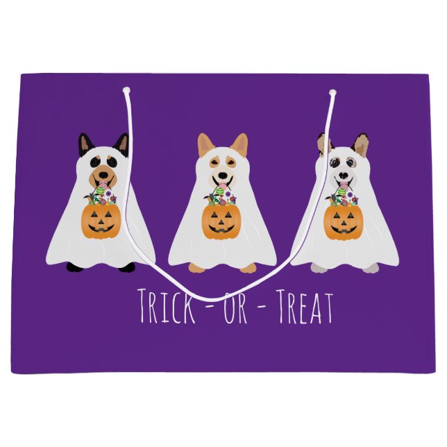 Trick Or Treat Corgi Ghost Dogs Halloween Large Gift Bag (Front)