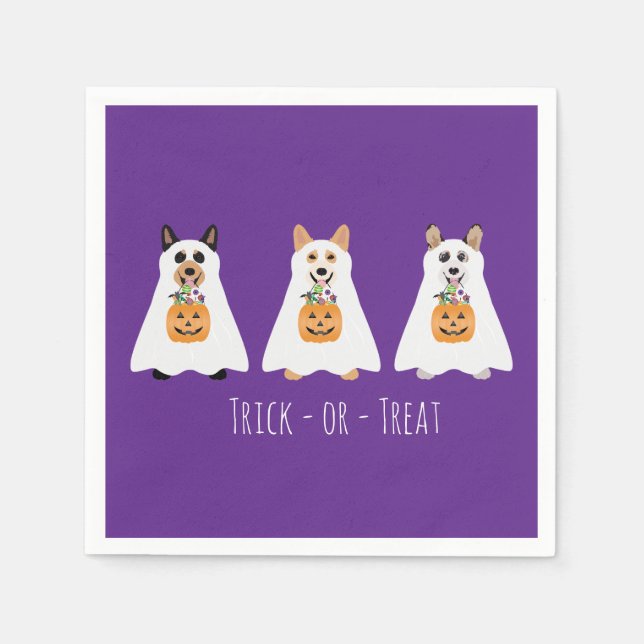Trick Or Treat Corgi Ghost Dogs Halloween Napkin (Front)