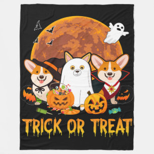 Trick or Treat Corgi Halloween Gift For Dog Lover Fleece Blanket