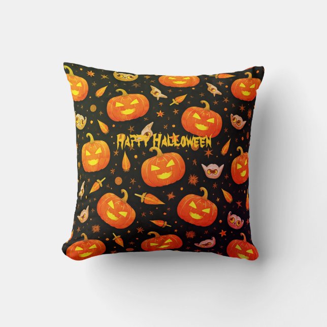 Trick or Treat Cozy Throw Pillow (Front)