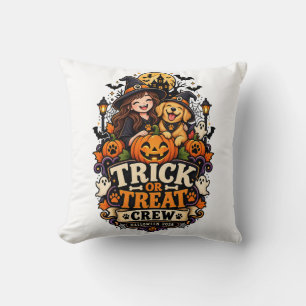 Trick or Treat Crew Halloween Throw Pillow Decor