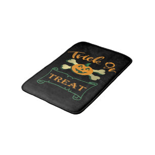 Trick or treat crossbones Halloween pumpkin  Bath Mat