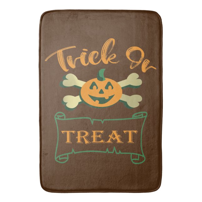 Trick or treat crossbones Halloween pumpkin  Bath Mat (Front Vertical)