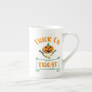 Trick or treat crossbones Halloween pumpkin  Bone China Mug