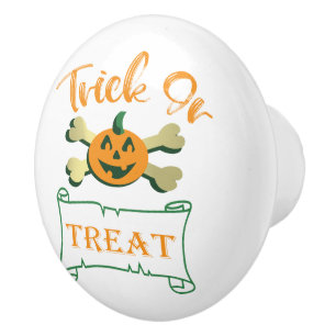 Trick or treat crossbones Halloween pumpkin  Ceramic Knob