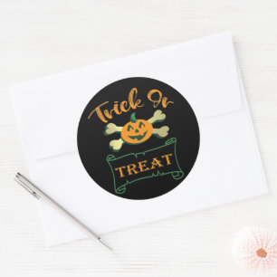 Trick or treat crossbones Halloween pumpkin  Classic Round Sticker