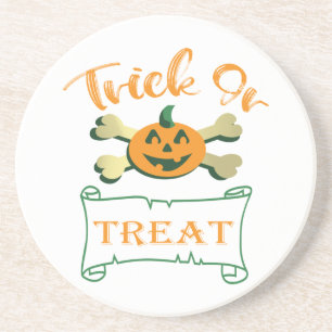 Trick or treat crossbones Halloween pumpkin  Coaster