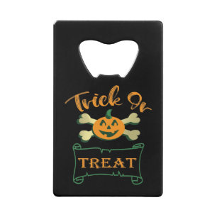 Trick or treat crossbones Halloween pumpkin  Credit Card Bottle Opener