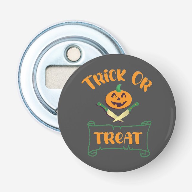 Trick or treat crossbones Halloween pumpkin face Bottle Opener (Front)