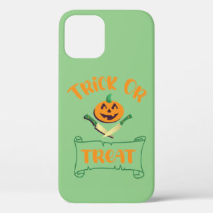 Trick or treat crossbones Halloween pumpkin face iPhone 12 Case