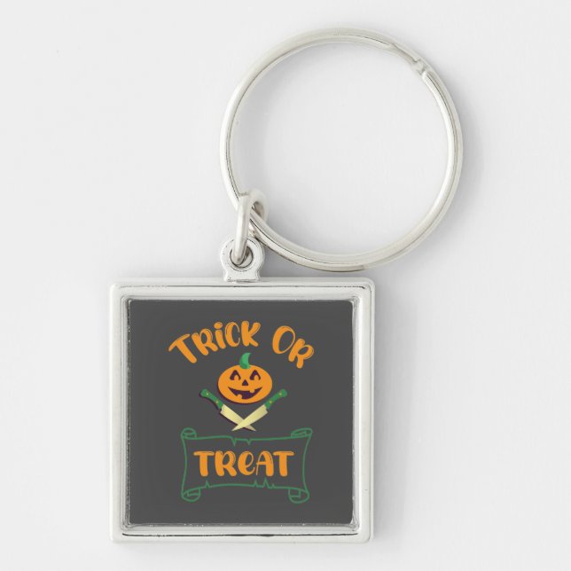 Trick or treat crossbones Halloween pumpkin face Keychain (Front)