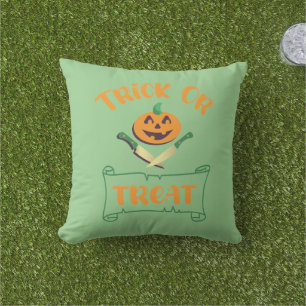 Trick or treat crossbones Halloween pumpkin face Outdoor Pillow