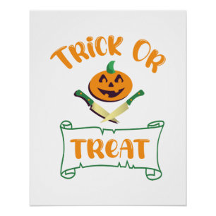 Trick or treat crossbones Halloween pumpkin face Poster