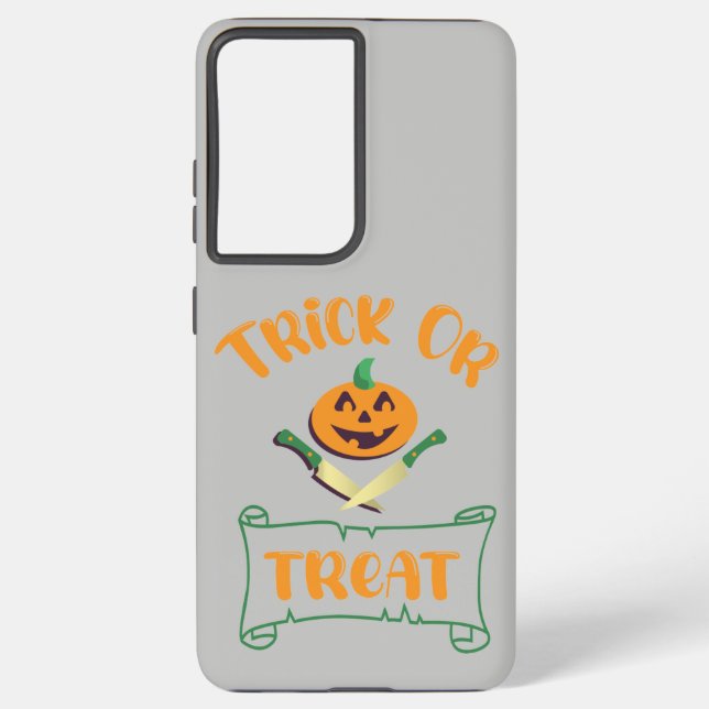 Trick or treat crossbones Halloween pumpkin face Samsung Galaxy S21 Ultra Case (Back)