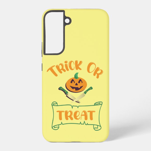 Trick or treat crossbones Halloween pumpkin face Samsung Galaxy S22+ Case (Back)