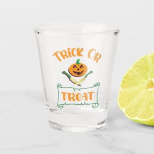Trick or treat crossbones Halloween pumpkin face Shot Glass