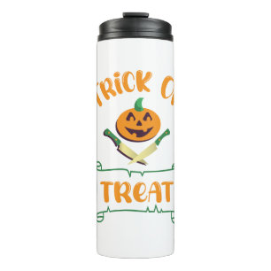Trick or treat crossbones Halloween pumpkin face Thermal Tumbler