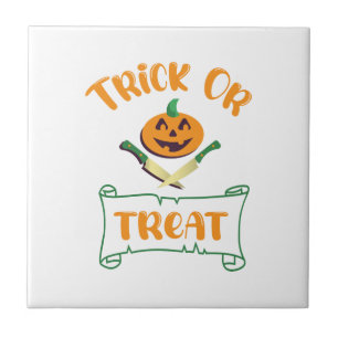 Trick or treat crossbones Halloween pumpkin face Tile