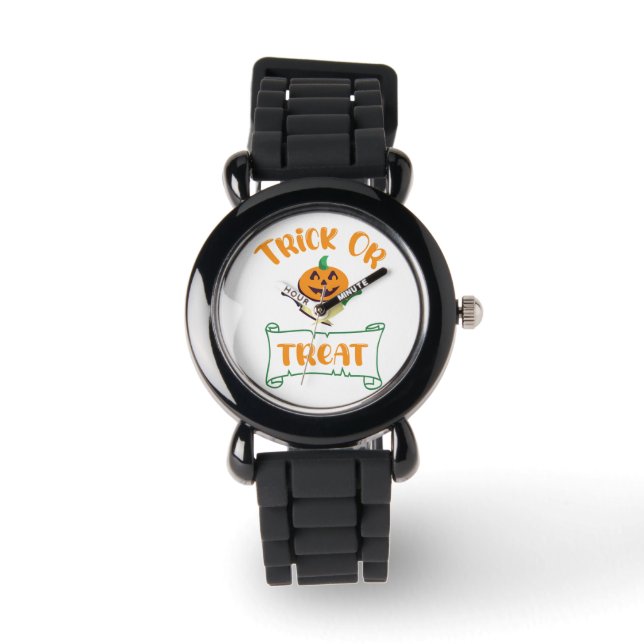 Trick or treat crossbones Halloween pumpkin face Watch (Front)