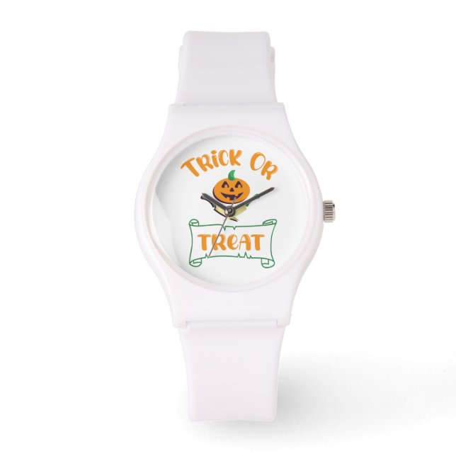 Trick or treat crossbones Halloween pumpkin face Watch (Front)