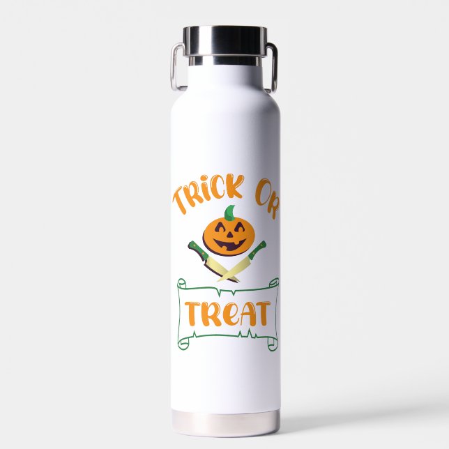 Trick or treat crossbones Halloween pumpkin face Water Bottle (Front)