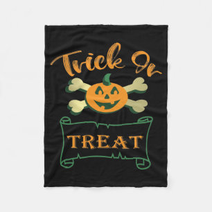 Trick or treat crossbones Halloween pumpkin  Fleece Blanket