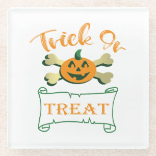 Trick or treat crossbones Halloween pumpkin Glass Coaster