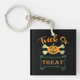 Trick or treat crossbones Halloween pumpkin Keychain