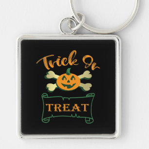 Trick or treat crossbones Halloween pumpkin Keychain
