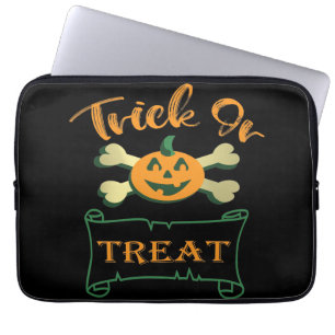 Trick or treat crossbones Halloween pumpkin  Laptop Sleeve