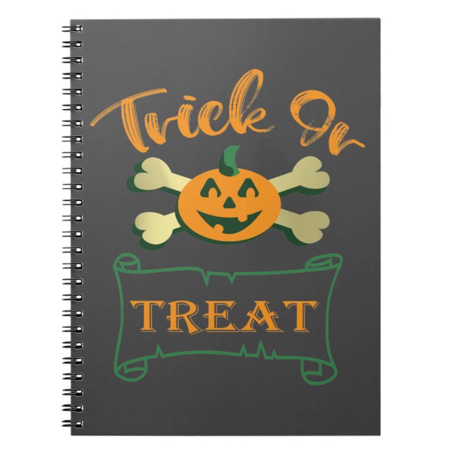 Trick or treat crossbones Halloween pumpkin  Notebook (Front)
