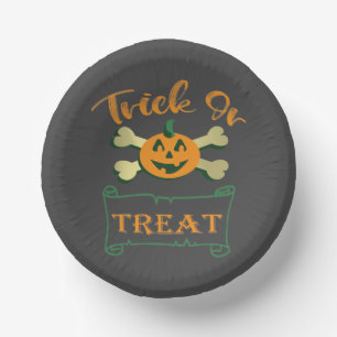 Trick or treat crossbones Halloween pumpkin  Paper Plate
