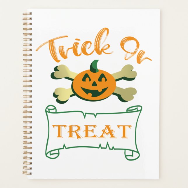 Trick or treat crossbones Halloween pumpkin  Planner (Front)