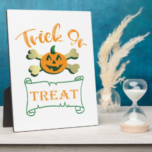 Trick or treat crossbones Halloween pumpkin Plaque