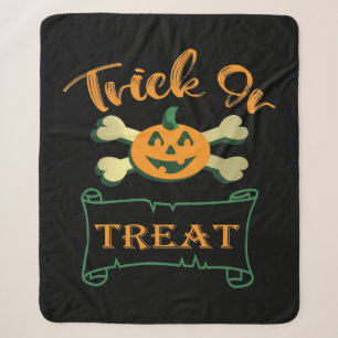 Trick or treat crossbones Halloween pumpkin  Sherpa Blanket