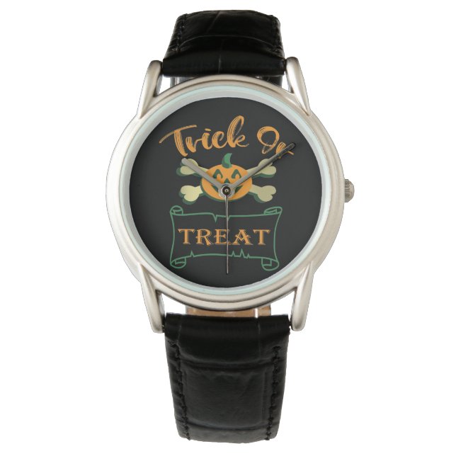 Trick or treat crossbones Halloween pumpkin  Watch (Front)