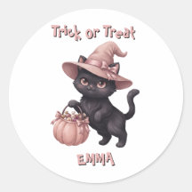 Trick or Treat Custom Black Cat&Pink Candy Bucket