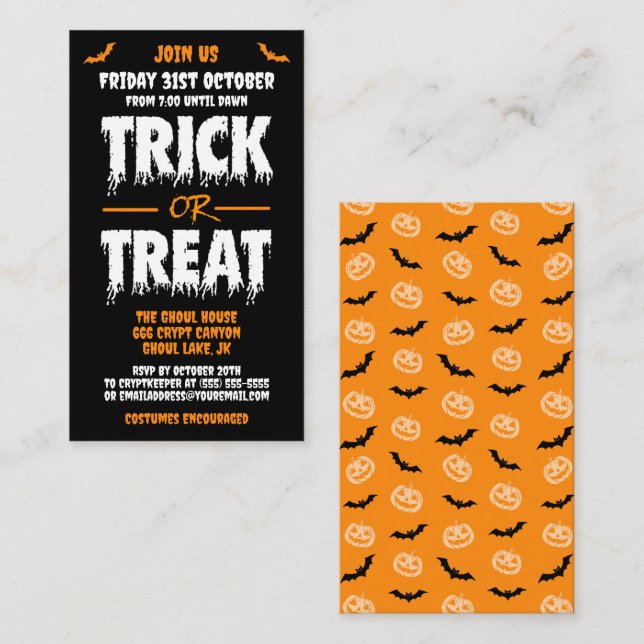 Trick or Treat Customizable Party Invitation D (Front/Back)