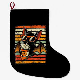 Trick or Treat Cute Bat Hipster Latte Funny Hallow Large Christmas Stocking
