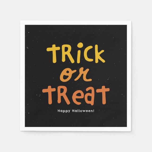 Trick or treat cute black orange Halloween party Napkin (Front)