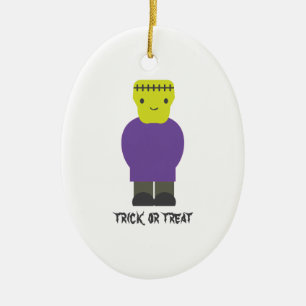 Trick or Treat- Cute Frankenstein Ceramic Ornament