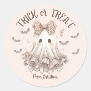 Trick or Treat Cute Ghost Girl Halloween Party  Classic Round Sticker