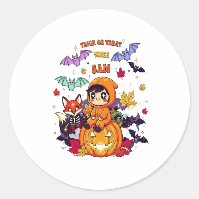 Trick or Treat Cute Halloween Classic Round Sticker (Front)