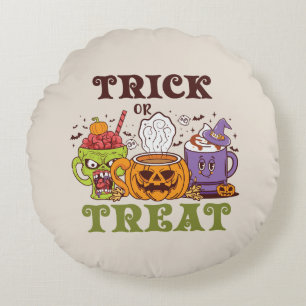 Trick Or Treat – Cute Halloween Coffee Brew Round Pillow