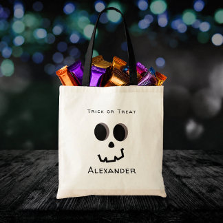Trick or Treat Cute Skeleton Face Personalized Tote Bag