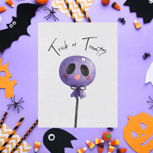 Trick or Treat? Cute Watercolor Lollipop Holiday Postcard